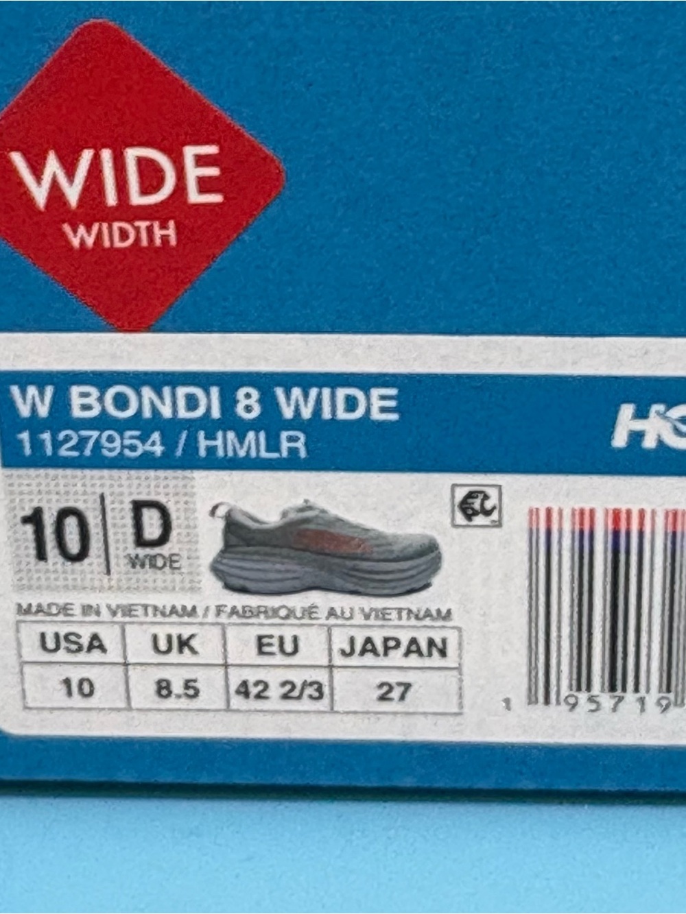 HOKA Women's Bondi 8 Running Shoe Grey Blue Size 10D - Picture 10 of 11